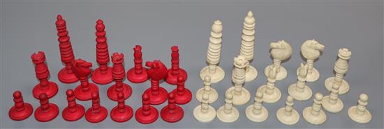 An ivory and stained ivory chess set